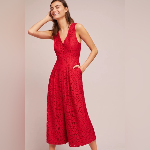 Moulinette Soeurs Pants - MOULINETTE SOEURS Anthropologie Jaeda Wide Leg Sleeveless Lace Jumpsuit Size 8